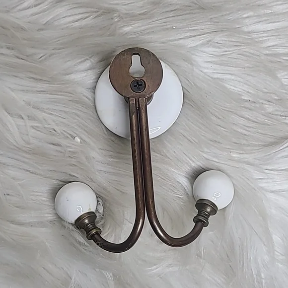 Decorative Hook White Ceramic Bronze Metal Filigree Shabby Chic Decor Home EUC - Picture 4 of 6